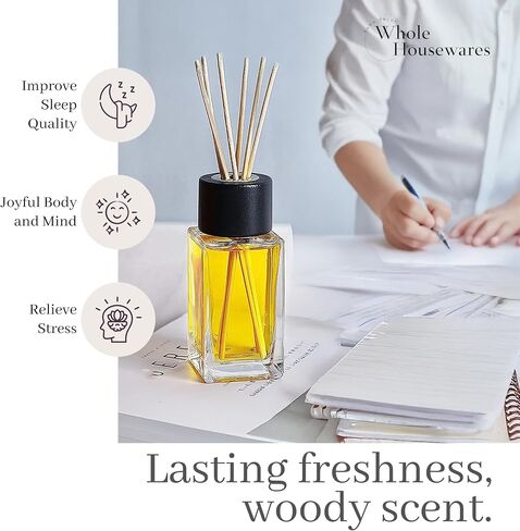 Whole Housewares Reed Diffusers for Home - Home Fragrance and Decor with Green Tea Aroma - Long Lasting Air Fresheners for Living Room, Bedroom, Bathroom - Refresh Your Home (Blue, 11.2" x 3.9") in Kuwait
