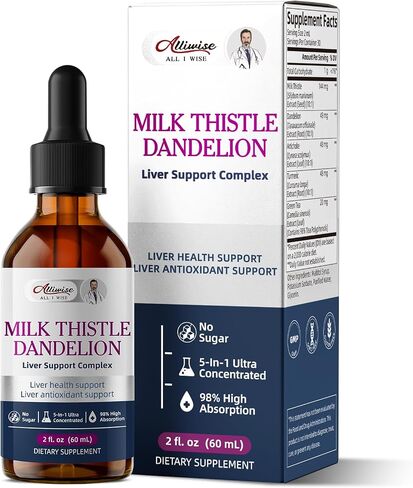 Liver Health Support Liquid, 1000mg Milk Thistle 80% Silymarin Extract & 250mg Dandelion Root Extract, Liver Cleanse Detox & Repair Fatty Liver Formula, Vegan, Non-GMO and All-Natural in Kuwait