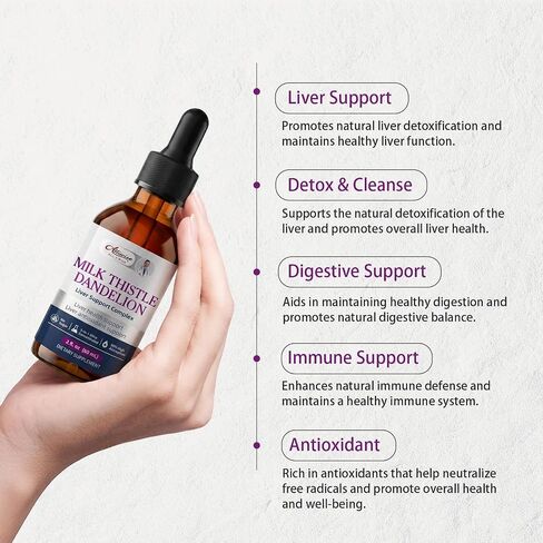 Liver Health Support Liquid, 1000mg Milk Thistle 80% Silymarin Extract & 250mg Dandelion Root Extract, Liver Cleanse Detox & Repair Fatty Liver Formula, Vegan, Non-GMO and All-Natural in Kuwait