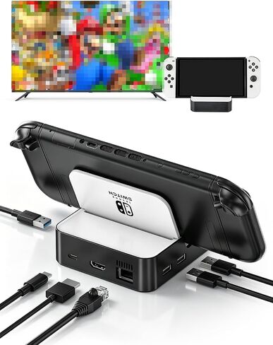 Upgraded Switch TV Dock for Nintendo Switch/Switch OLED, MVIIOE Switch Docking Station with Ethernet LAN, Support YouTube, 4K@60HZ 1080P HDMI 2.0 Port, 3 USB Ports & PD Fast Charging White in Kuwait