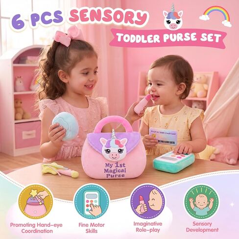 FunisFun 6 PCS Baby Makeup Purse Plush Toy Set for Toddler Girls Ages 1-3 in Kuwait