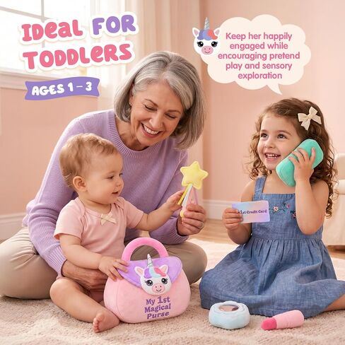 FunisFun 6 PCS Baby Makeup Purse Plush Toy Set for Toddler Girls Ages 1-3 in Kuwait