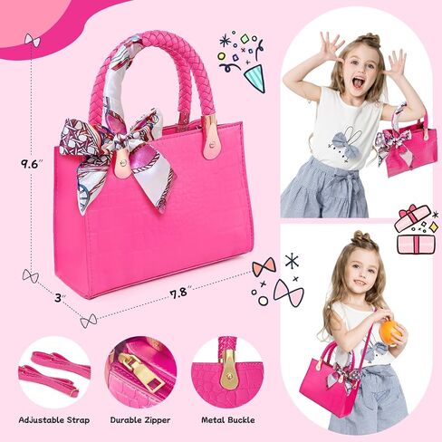 Little Girl Purse with Pretend Makeup for Toddlers, Kids Play Purse Set - Includes Handbag, Pretend Play Headset, Wallet, Phones, Birthday Gift for Girls Age 3+ (Deluxe Purse Set-Hot Pink) in Kuwait