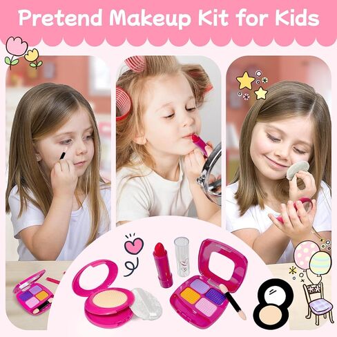 Little Girl Purse with Pretend Makeup for Toddlers, Kids Play Purse Set - Includes Handbag, Pretend Play Headset, Wallet, Phones, Birthday Gift for Girls Age 3+ (Deluxe Purse Set-Hot Pink) in Kuwait