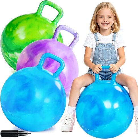 YongnKids 3 قطع كرة نطاطة، كرات ركوب للأطفال من عمر 3 إلى 8 سنوات، كرة قادوس مقاس 22 بوصة مع مقبض ومضخة هواء للأولاد والبنات، لعبة قفز كذاب قابلة للنفخ للأنشطة الرياضية الداخلية والخارجية in Kuwait