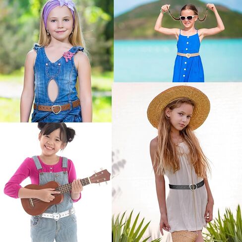 6 Pcs Girls Belt Size 6-12 Kids PU Leather Waist Belt Hollow Heart Design Metal Buckle for Girl Dress Pants Jeans in Kuwait