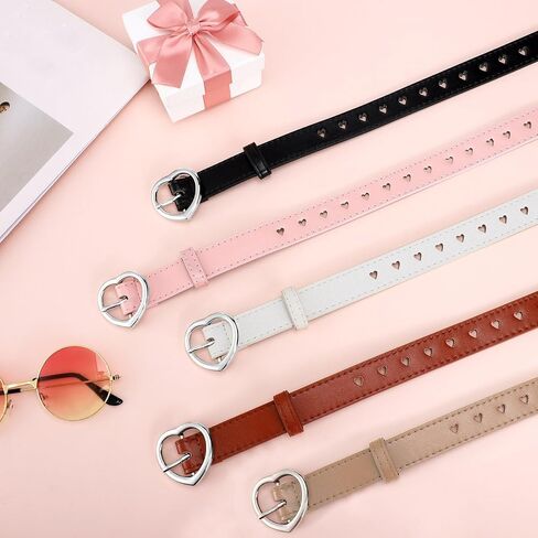 6 Pcs Girls Belt Size 6-12 Kids PU Leather Waist Belt Hollow Heart Design Metal Buckle for Girl Dress Pants Jeans in Kuwait