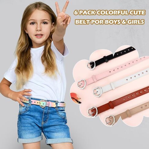 6 Pcs Girls Belt Size 6-12 Kids PU Leather Waist Belt Hollow Heart Design Metal Buckle for Girl Dress Pants Jeans in Kuwait