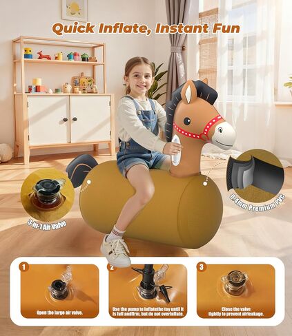 JOSEN Bouncy Horse Hopper Giant Ride On Toys, Inflatable Bouncing Animal Hopper with Hand Pump, Jumping Hopping Toys Up to 220lbs, Indoor Outdoor Bouncers for Teen Kids Girls Boys Ages 5+ in Saudi Arabia