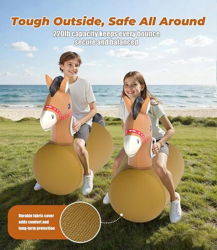 JOSEN Bouncy Horse Hopper Giant Ride On Toys, Inflatable Bouncing Animal Hopper with Hand Pump, Jumping Hopping Toys Up to 220lbs, Indoor Outdoor Bouncers for Teen Kids Girls Boys Ages 5+ in Saudi Arabia