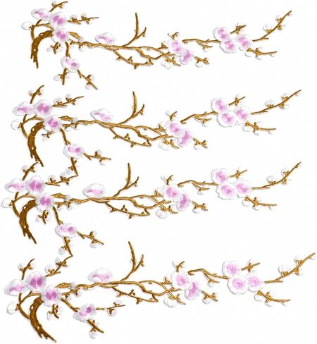 Cherry Blossom Iron-On Patches, 4-Piece Embroidered Appliqués in Saudi Arabia