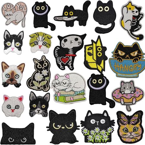 21Pcs Cat Embroidered Iron On Patches, Cute Sew On Applique Patches for Clothing Repair, Jeans, Jackets, Backpacks, DIY Crafts in Saudi Arabia