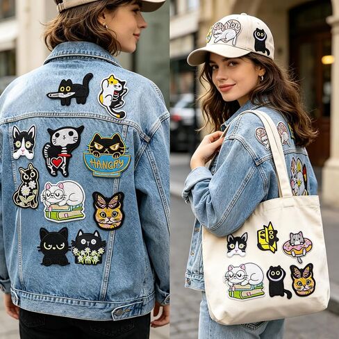 21Pcs Cat Embroidered Iron On Patches, Cute Sew On Applique Patches for Clothing Repair, Jeans, Jackets, Backpacks, DIY Crafts in Saudi Arabia
