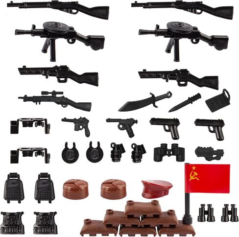 Military Weapons Pack Accessories Kits Toys, Army Equipment Gear WW2 Guns for Boys 6+, Compatible with Mini Figure of Major Brand(U.S. Basic Weapons Toys) in Kuwait