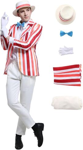Haikyuu Men's Cosplay Costume Rainbow Striped Suit Blazer Outfits with Hat Gloves in Kuwait