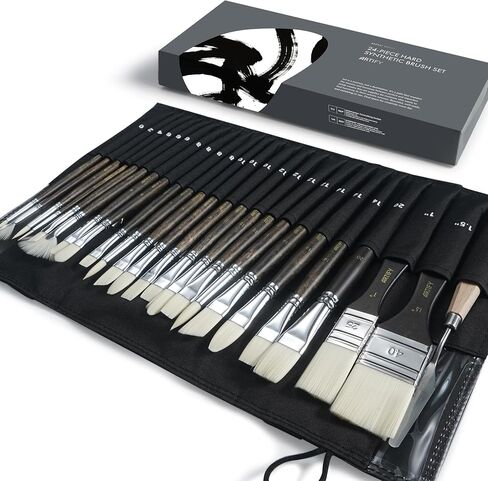 ARTIFY 25 Pieces Professional Paint Brush Set – Expert Series Synthetic Nylon Brushes for Acrylic, Oil, Watercolor, Gouache – No Shedding, Canvas Roll Case & Palette Knife, Artist Gifts Art Supplies in Saudi Arabia