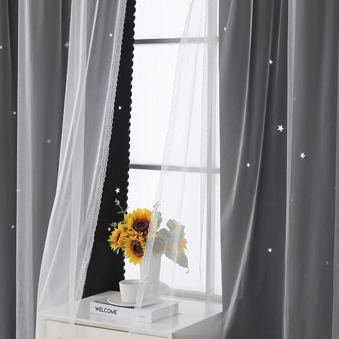 Blackout Curtains Pink Curtains 2 Panels Baby Nursery Curtains for Girls Bedroom Pink Blackout Curtains for Girls Room Decor Pink Double Layer with Lace Sun Blocking Curtains 84 Inches Long in Kuwait