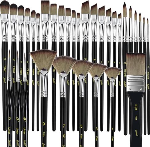 Bougimal 33 Pcs Paint Brush Set, No-Shedding Artist Paint Brushes in Kuwait