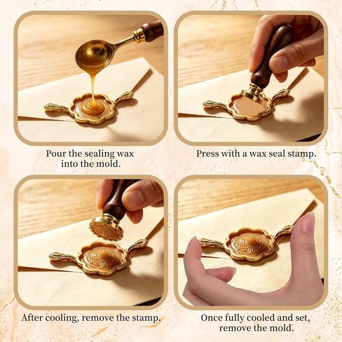6Pcs Golden Wax Seal Molds with Handles Reusable for DIY Card Making in Saudi Arabia