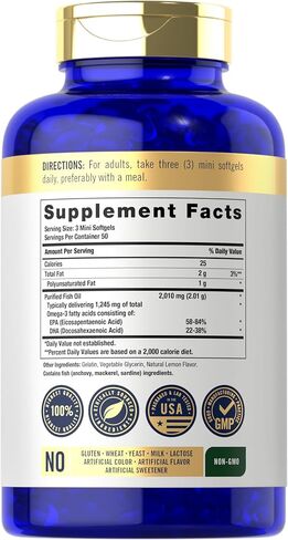 Carlyle Mini Fish Oil Softgels | 1300 mg | 200 Omega-3 Pearls | Non-GMO & Gluten Free Supplement in Kuwait