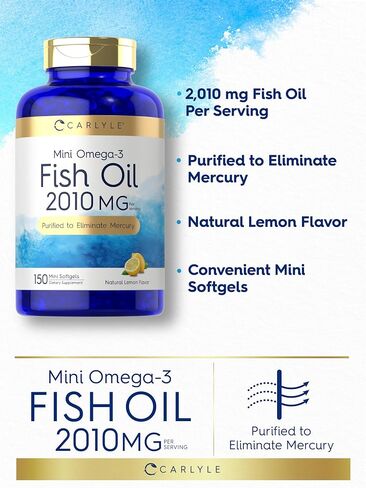Carlyle Mini Fish Oil Softgels | 1300 mg | 200 Omega-3 Pearls | Non-GMO & Gluten Free Supplement in Kuwait