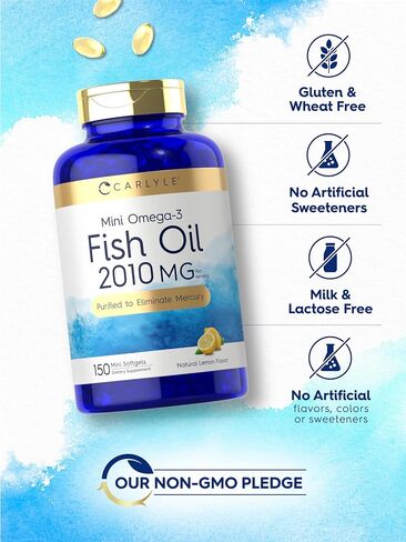 Carlyle Mini Fish Oil Softgels | 1300 mg | 200 Omega-3 Pearls | Non-GMO & Gluten Free Supplement in Kuwait