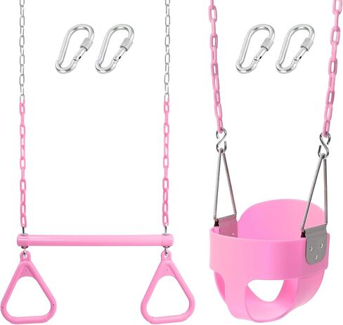 Pink Toddler Swing Trapeze Swing Bar Rings 48" Heavy Duty Plastic Coated Chains Swing Set Accessories in Kuwait