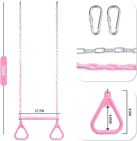 Pink Toddler Swing Trapeze Swing Bar Rings 48" Heavy Duty Plastic Coated Chains Swing Set Accessories in Kuwait