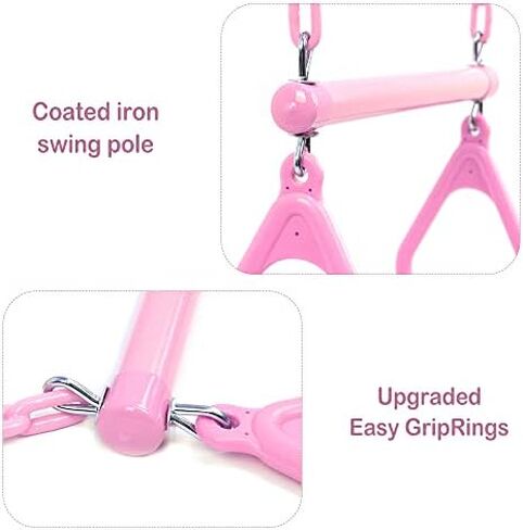 Pink Toddler Swing Trapeze Swing Bar Rings 48" Heavy Duty Plastic Coated Chains Swing Set Accessories in Kuwait
