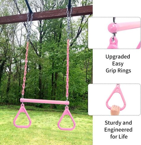 Pink Toddler Swing Trapeze Swing Bar Rings 48" Heavy Duty Plastic Coated Chains Swing Set Accessories in Kuwait