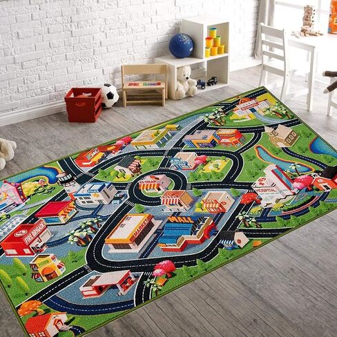 Booooom Jackson Car Rug Play Mat for Kids, 4'11" x 2'7" Rug,Car with Roads Bedroom, Kid Carpet Toddler Boy, Car Area Non-Slip Backing, Car Educational Cars and Toys in Kuwait