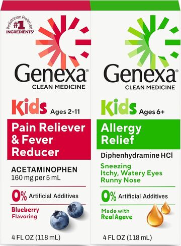 Genexa Kids' Liquid Allergy Medication - 4oz - Effective Antihistamine Medication for Children - Organic Agave Flavor - Certified Vegan, Gluten-Free & Non-GMO in Saudi Arabia