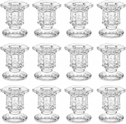 Glass Candle Holders Set, 12 Pcs Gold Candlestick Holders Bulk, Taper Candle Holders for Wedding, Festival Table Centerpiece,Home Decoration in Kuwait
