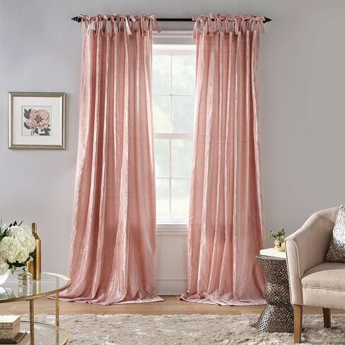 Elrene Home Fashions Korena Tie-Top لوحة ستارة نافذة مخملية مجعدة، لوحة ستارة ريفية أنيقة لغرفة المعيشة أو غرفة النوم، 52 بوصة × 95 بوصة، أحمر الخدود، لوحة واحدة in Kuwait