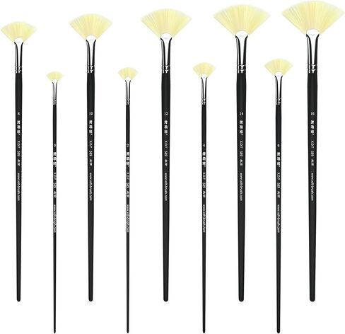 XDT#589 Fan Artist Paint Brush 9 Piece Set Soft Thin Nylon Hair Extra Long Handle #0#2#4#6#8#10#12#14#16, Acrylic Oil Watercolor in Saudi Arabia