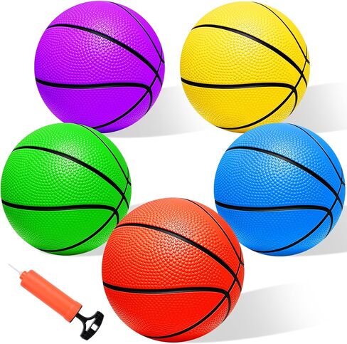 Iyoyo Mini Basketball Set - 5 Pack 6" Small Balls with Pump, Over The Door Mini Hoop Replacements, Toy for Toddlers, Kids, Teenagers, Pool, Indoors, Outdoors in Kuwait