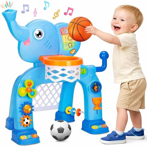 Toddler Basketball Hoop & Soccer Goal, Toys for 1 2 3 Year Old Boys Girls, Kids Sports Toy with Light Sound Music, Montessori Toys for Baby 12-18 Months, Christmas Birthday Gifts for Ages 1-3, Blue in Kuwait