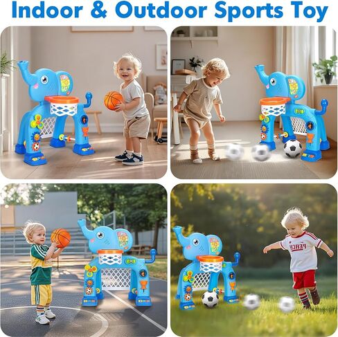 Toddler Basketball Hoop & Soccer Goal, Toys for 1 2 3 Year Old Boys Girls, Kids Sports Toy with Light Sound Music, Montessori Toys for Baby 12-18 Months, Christmas Birthday Gifts for Ages 1-3, Blue in Kuwait