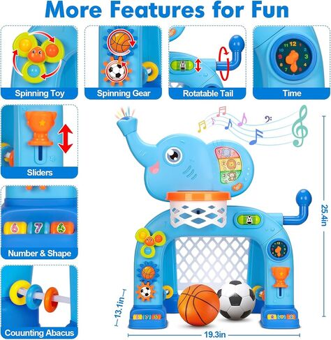 Toddler Basketball Hoop & Soccer Goal, Toys for 1 2 3 Year Old Boys Girls, Kids Sports Toy with Light Sound Music, Montessori Toys for Baby 12-18 Months, Christmas Birthday Gifts for Ages 1-3, Blue in Kuwait