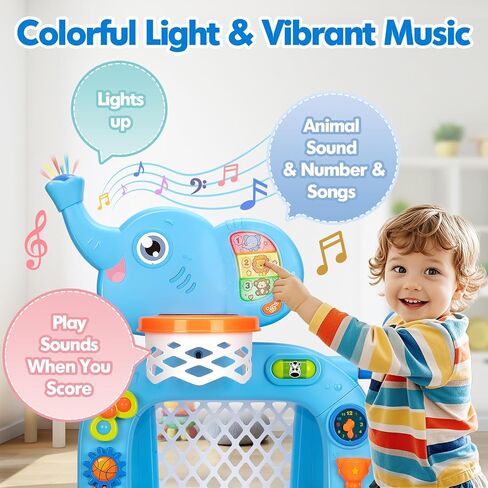 Toddler Basketball Hoop & Soccer Goal, Toys for 1 2 3 Year Old Boys Girls, Kids Sports Toy with Light Sound Music, Montessori Toys for Baby 12-18 Months, Christmas Birthday Gifts for Ages 1-3, Blue in Kuwait