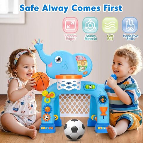 Toddler Basketball Hoop & Soccer Goal, Toys for 1 2 3 Year Old Boys Girls, Kids Sports Toy with Light Sound Music, Montessori Toys for Baby 12-18 Months, Christmas Birthday Gifts for Ages 1-3, Blue in Kuwait