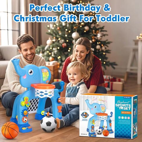 Toddler Basketball Hoop & Soccer Goal, Toys for 1 2 3 Year Old Boys Girls, Kids Sports Toy with Light Sound Music, Montessori Toys for Baby 12-18 Months, Christmas Birthday Gifts for Ages 1-3, Blue in Kuwait