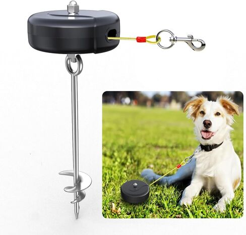 30ft Retractable Dog Tie Out Cable and Stake - No Tangle Leash for Between 10-90lbs - 360° Retractable Dog Lead Reel for Yard Camping Outdoor (Silver) in Kuwait
