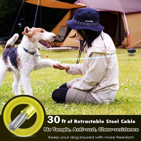 30ft Retractable Dog Tie Out Cable and Stake - No Tangle Leash for Between 10-90lbs - 360° Retractable Dog Lead Reel for Yard Camping Outdoor (Silver) in Kuwait