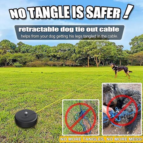 30ft Retractable Dog Tie Out Cable and Stake - No Tangle Leash for Between 10-90lbs - 360° Retractable Dog Lead Reel for Yard Camping Outdoor (Silver) in Kuwait