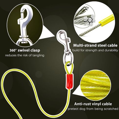 30ft Retractable Dog Tie Out Cable and Stake - No Tangle Leash for Between 10-90lbs - 360° Retractable Dog Lead Reel for Yard Camping Outdoor (Silver) in Kuwait