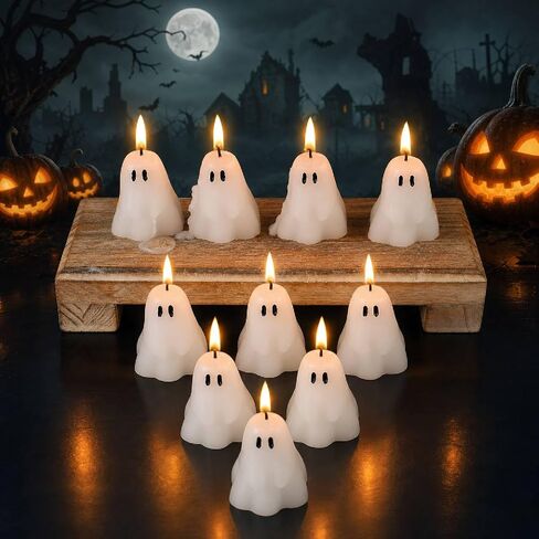 Jutom Jutom 10 Pieces Halloween Ghost Candles Burning Candles 1.57 x 1.77 Inches Soy Wax White Halloween Party Decorations in Kuwait