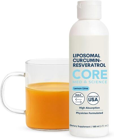 Core Med Science Liposomal Curcumin Resveratrol 200mg Curcumin and 75mg Resveratrol - 6 Fl Oz Liquid - High Absorption Curcumin Supplement in Kuwait