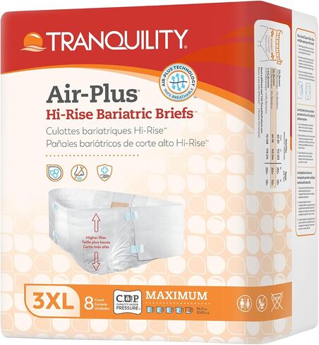 Tranquility Bariatric Disposable Briefs 3X-Large with Peach Mat Core for Dry Skin, Odor Control & Max Comfort, Secure Kufguard Technology, Latex-Free, 34oz Capacity, 32ct Case in Kuwait