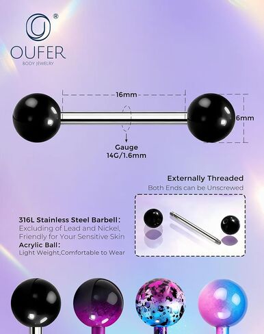OUFER 14G 4PCS الفولاذ المقاوم للصدأ صناعي الحديد الحديد الأرجواني الأسود ترشاش أقراط الصناعية ثقب المجوهرات للنساء in Kuwait